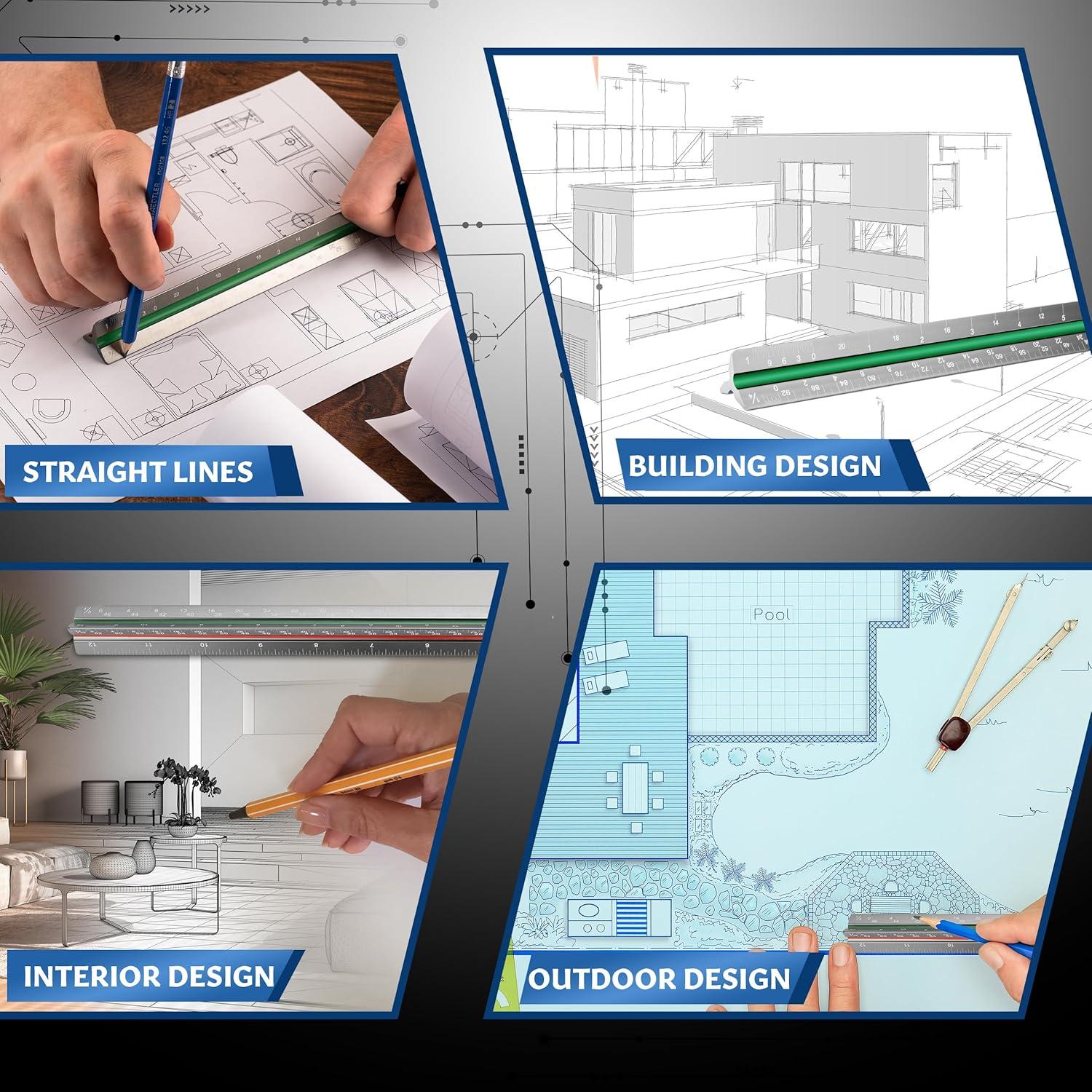 Regla de Escala Arquitectónica Stylo 30 cm Aluminio Gris