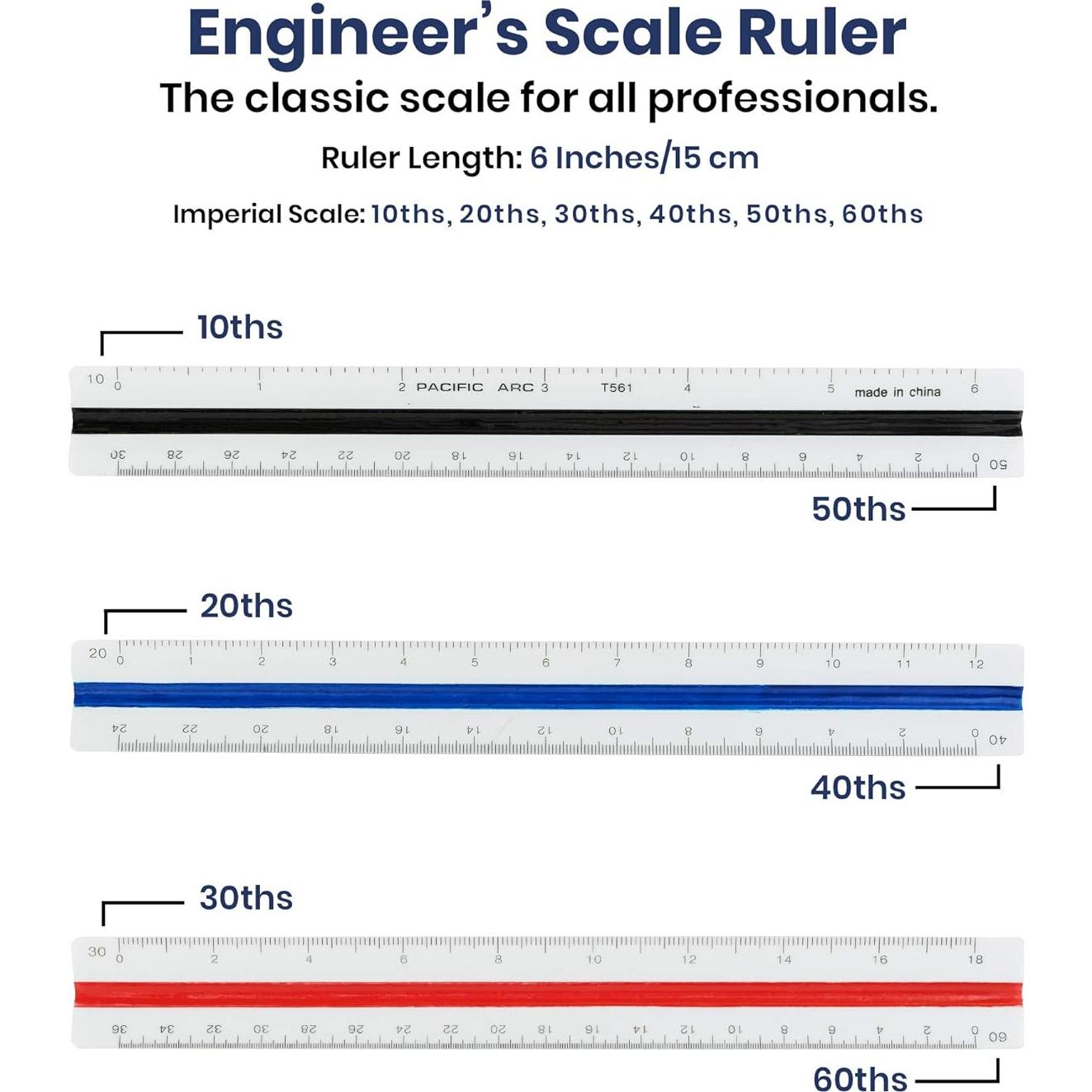 Regla de Escala Triangular Pacific Arc 15.24 cm para Dibujo