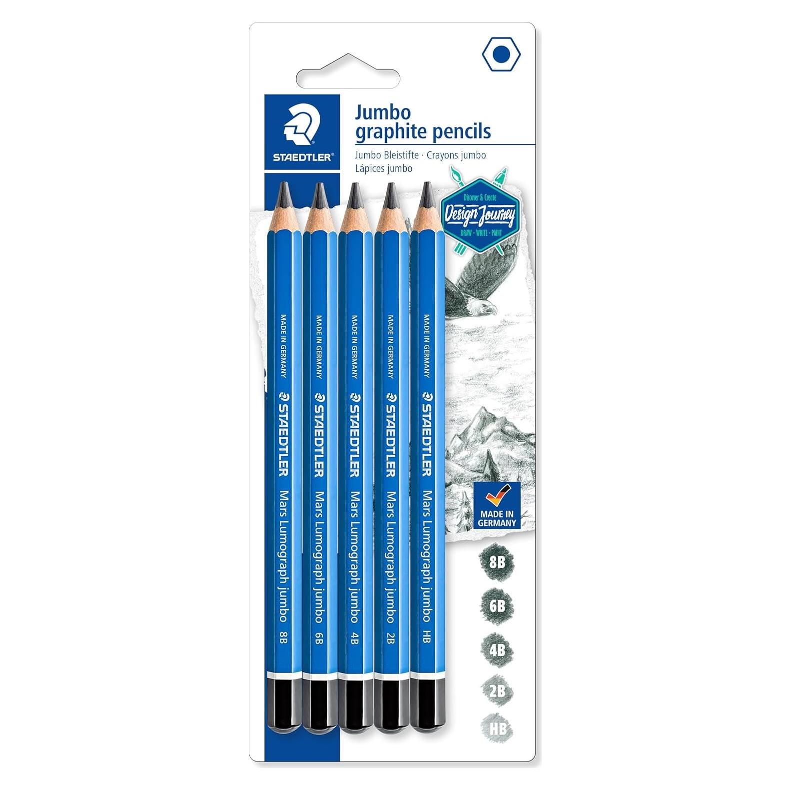 Set de 5 lápices de dibujo Jumbo Staedtler Lumograph HB 3B 4B 6B 8B