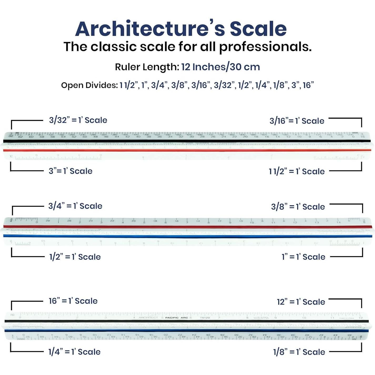 Regla Triangular 30 cm Pacific Arc con Escalas Métricas