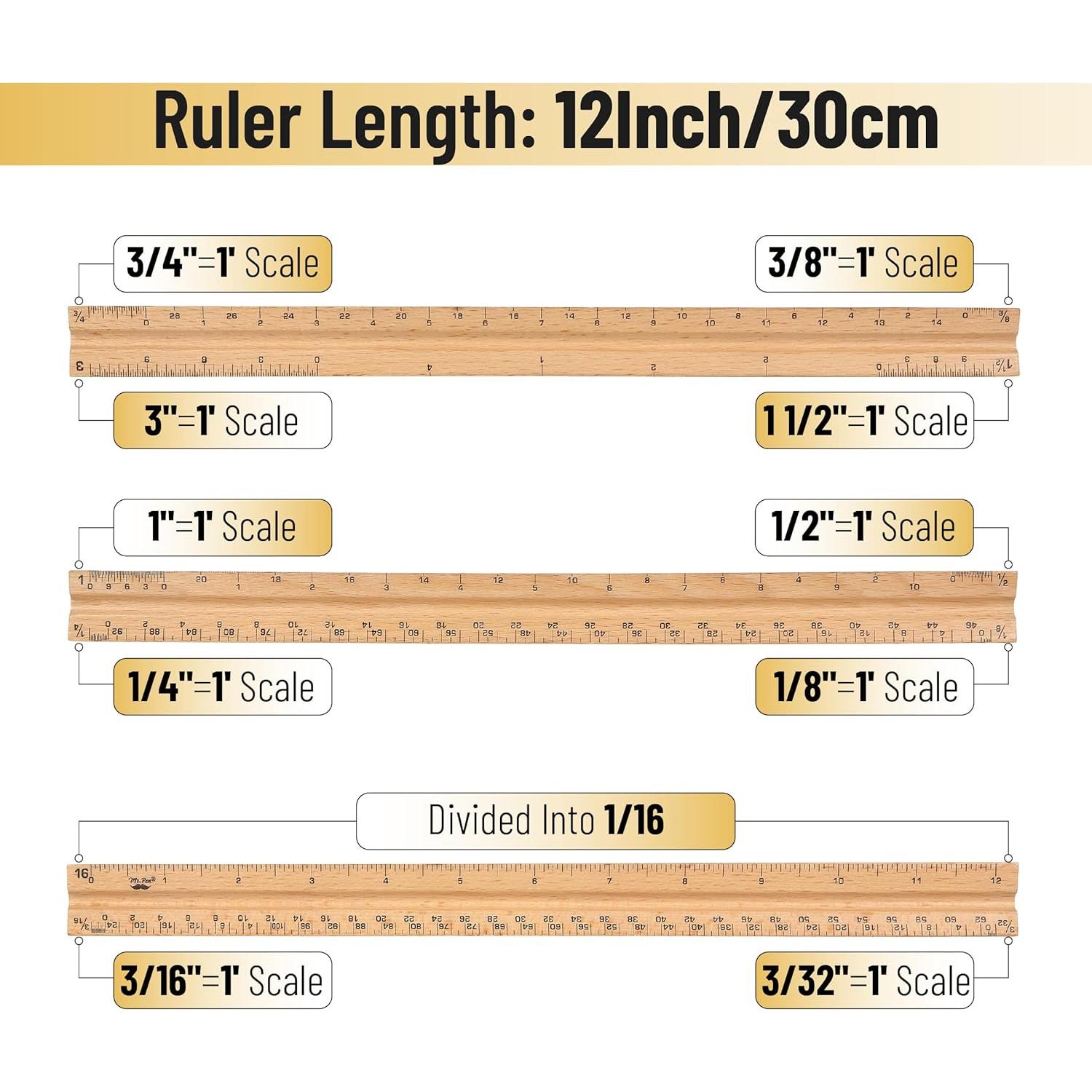 Regla de Escala Arquitectónica Mr. Pen 30.48 cm - Paquete de 2