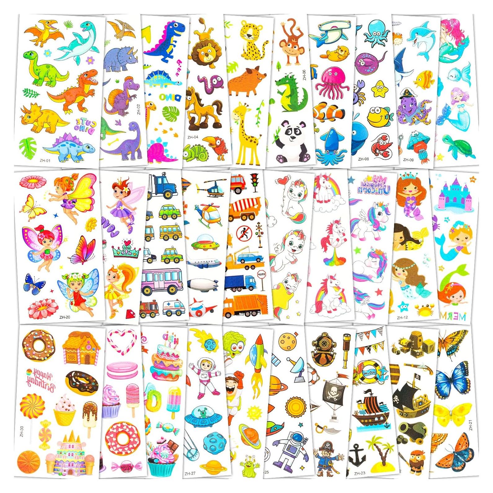 Set de 300+ Tatuajes Temporales para Niños Habett - Animales, Espacio, Dinosaurios