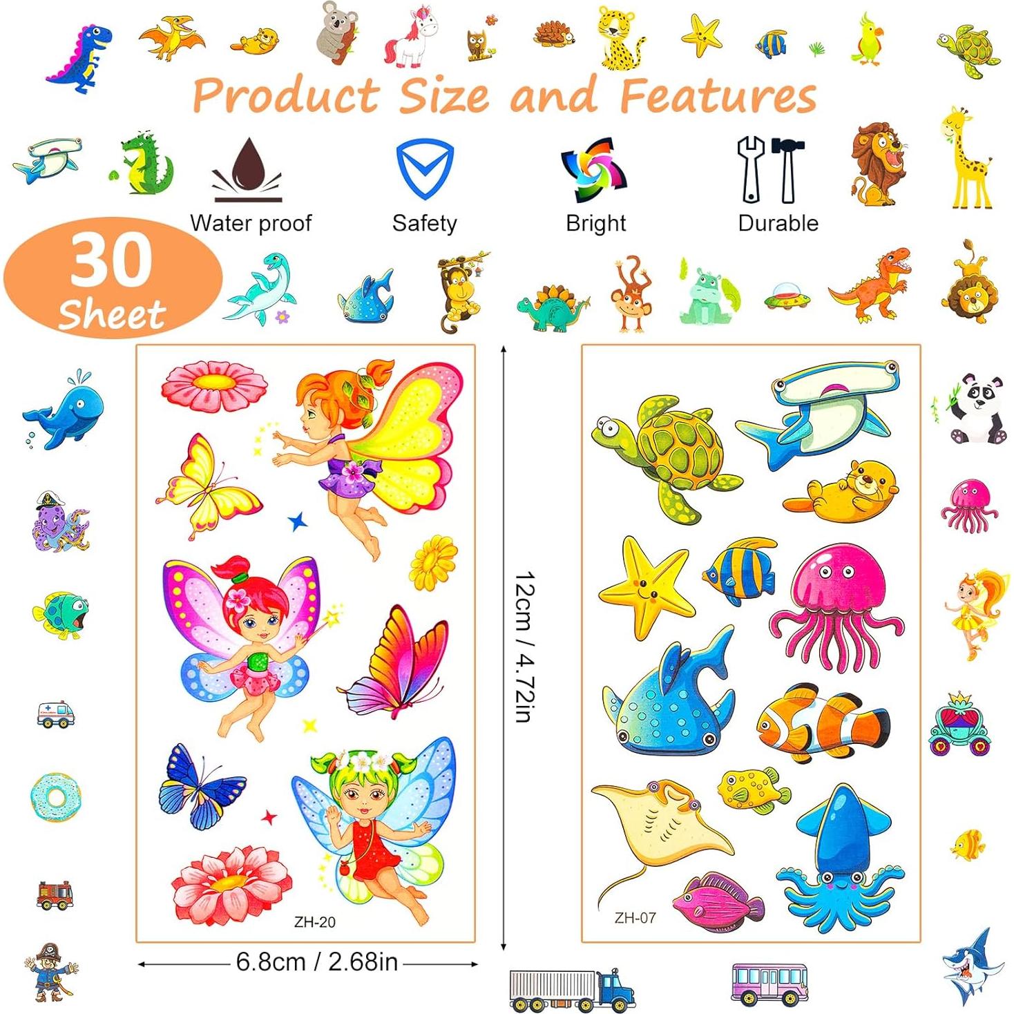 Set de 300+ Tatuajes Temporales para Niños Habett - Animales, Espacio, Dinosaurios