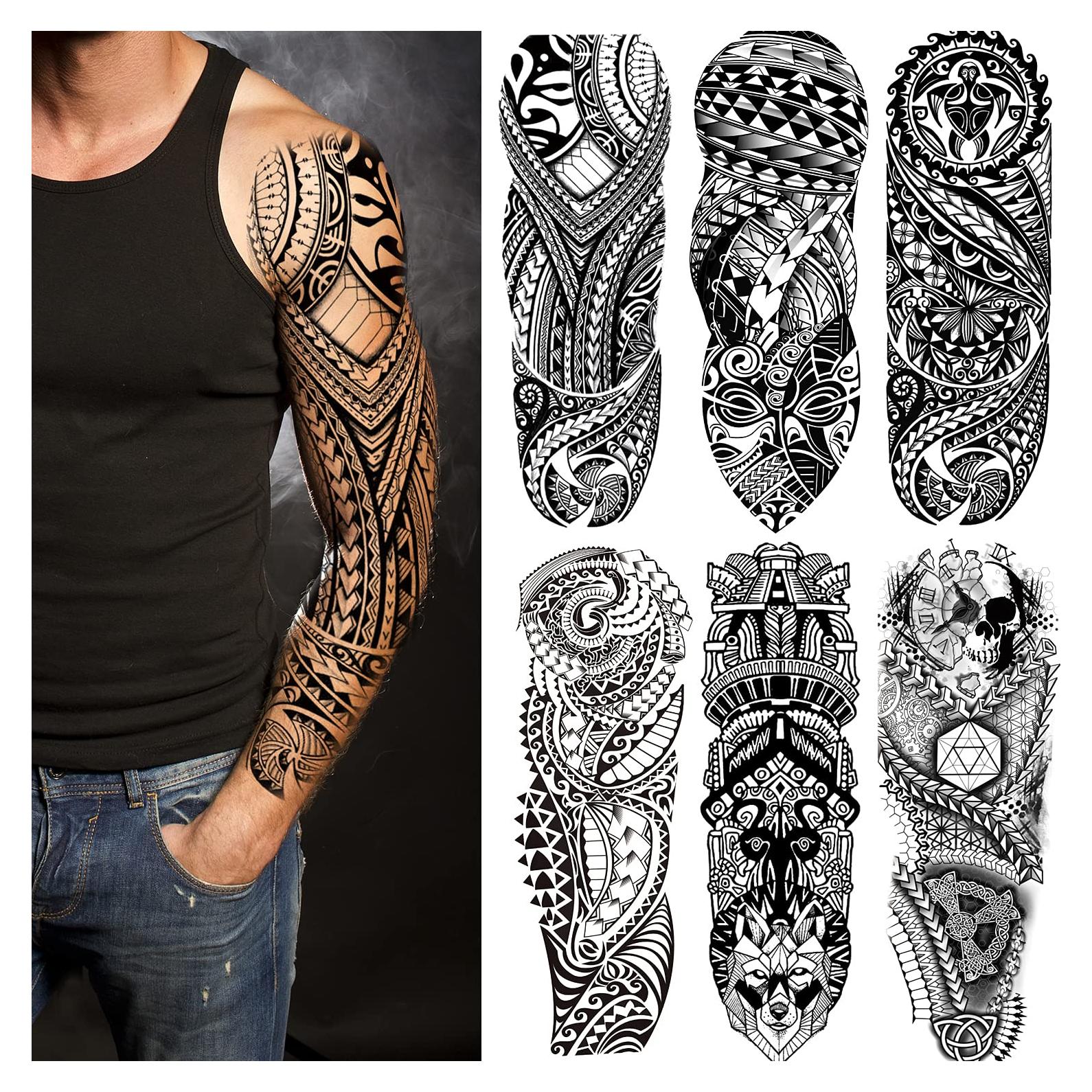 Mangas de Tatuajes Temporales LEOARS Tótem Tribal 6 Hojas