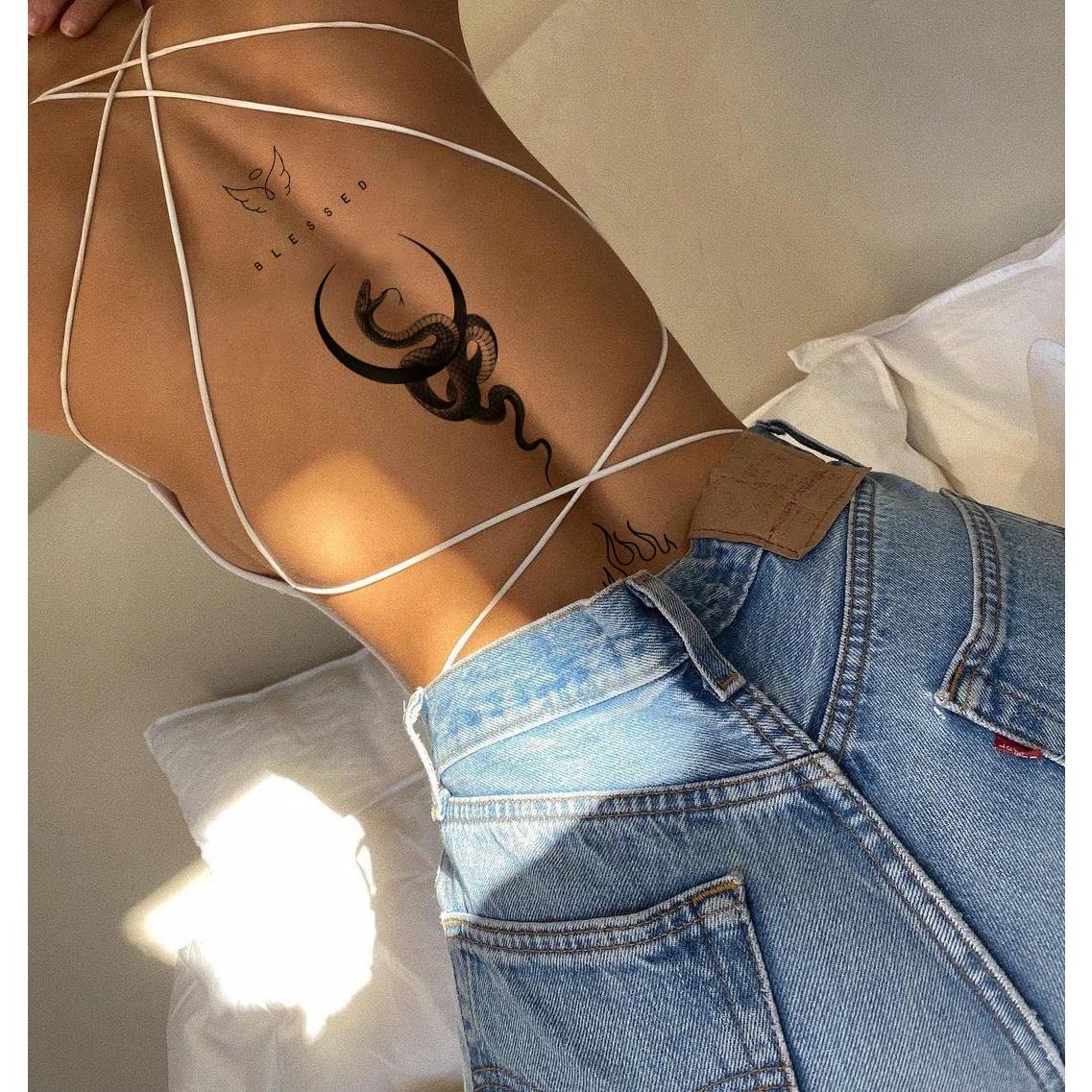 22 Hojas Tatuajes Temporales Realistas JINYOUS Serpiente Floral