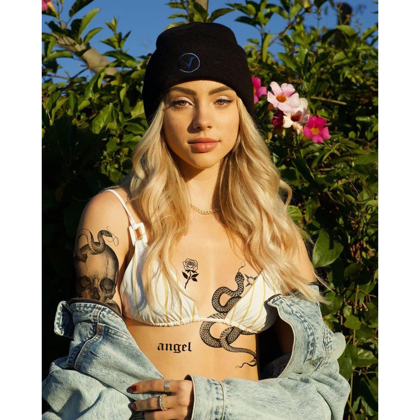 22 Hojas Tatuajes Temporales Realistas JINYOUS Serpiente Floral