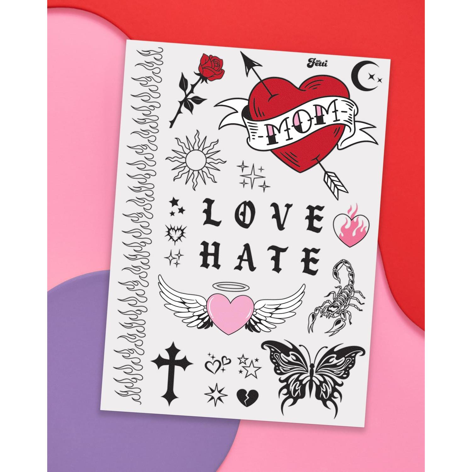 Tatuajes Temporales Realistas xo, Fetti - 28 Diseños Impermeables