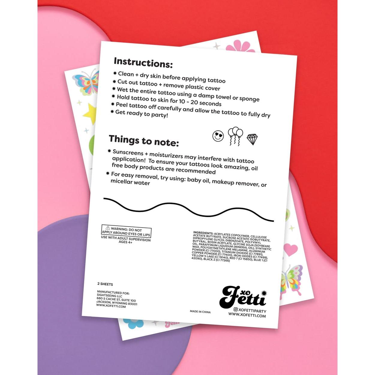 Tatuajes Temporales Brillantes xo, Fetti - 82 pcs Fiesta