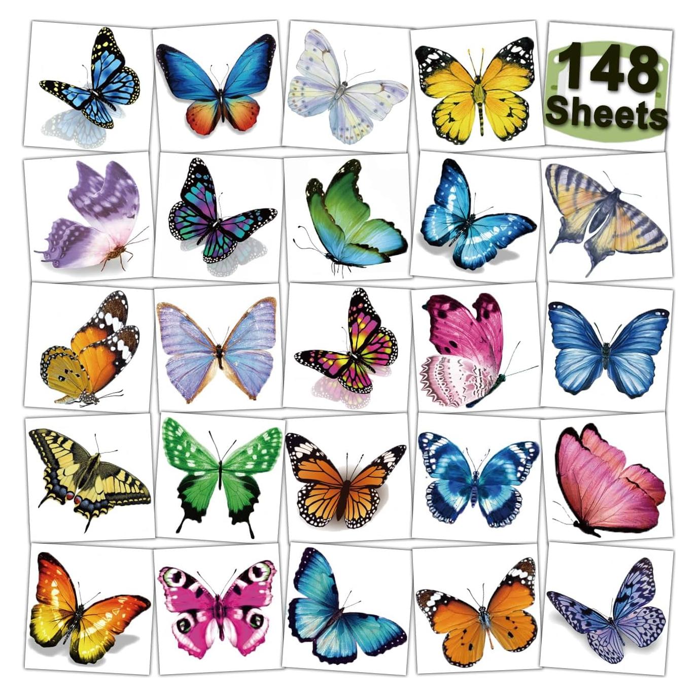 148 Tatuajes Temporales de Mariposa CHARLENT para Niños
