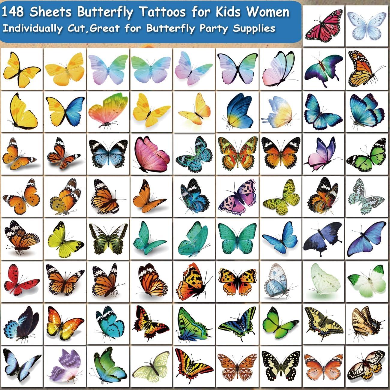 148 Tatuajes Temporales de Mariposa CHARLENT para Niños