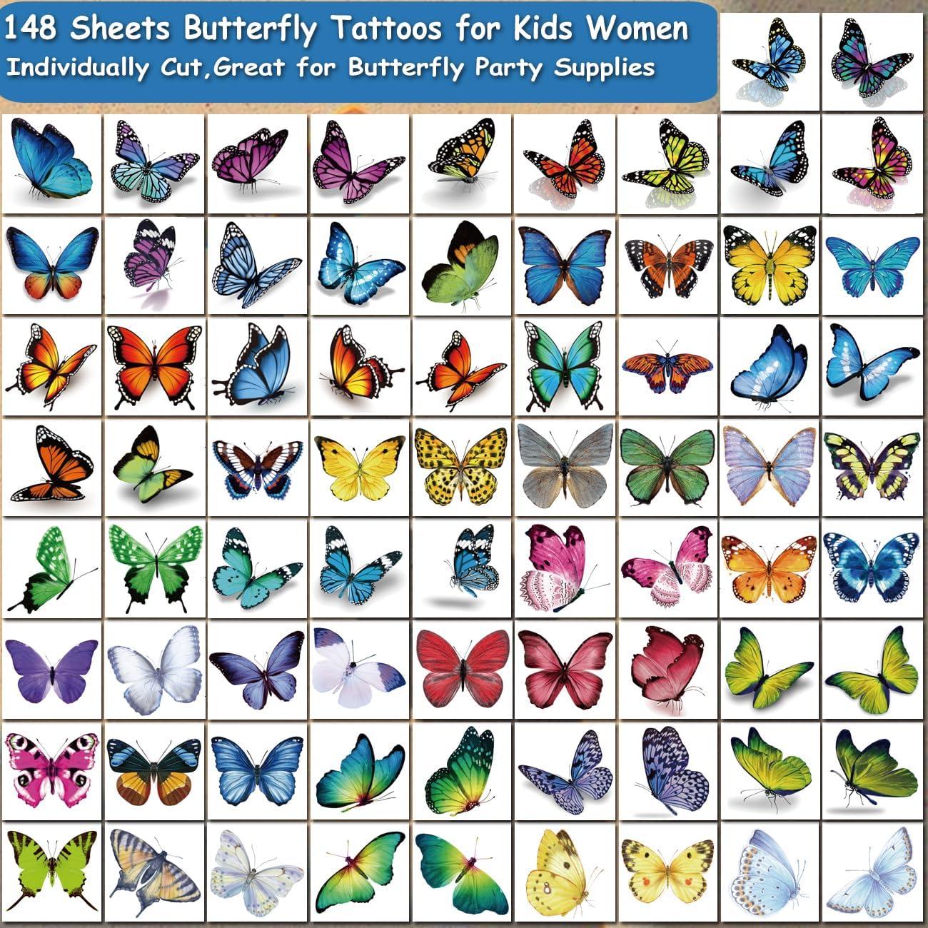 148 Tatuajes Temporales de Mariposa CHARLENT para Niños