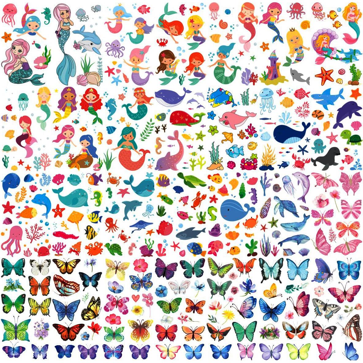 30 Hojas Tatuajes Temporales Niños AWINMAY Sirena Mariposas