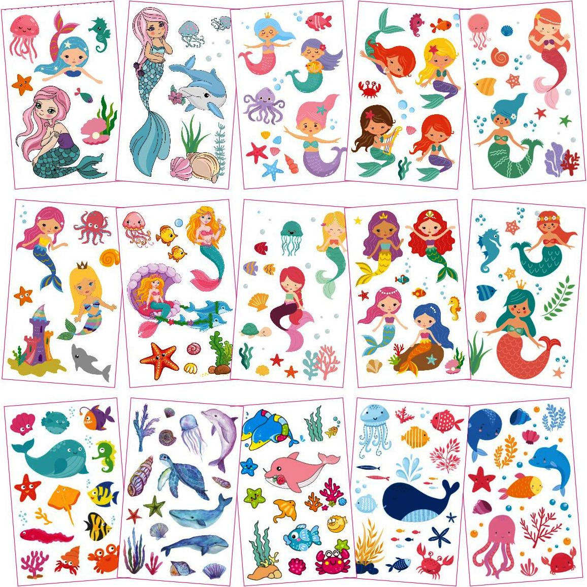 30 Hojas Tatuajes Temporales Niños AWINMAY Sirena Mariposas