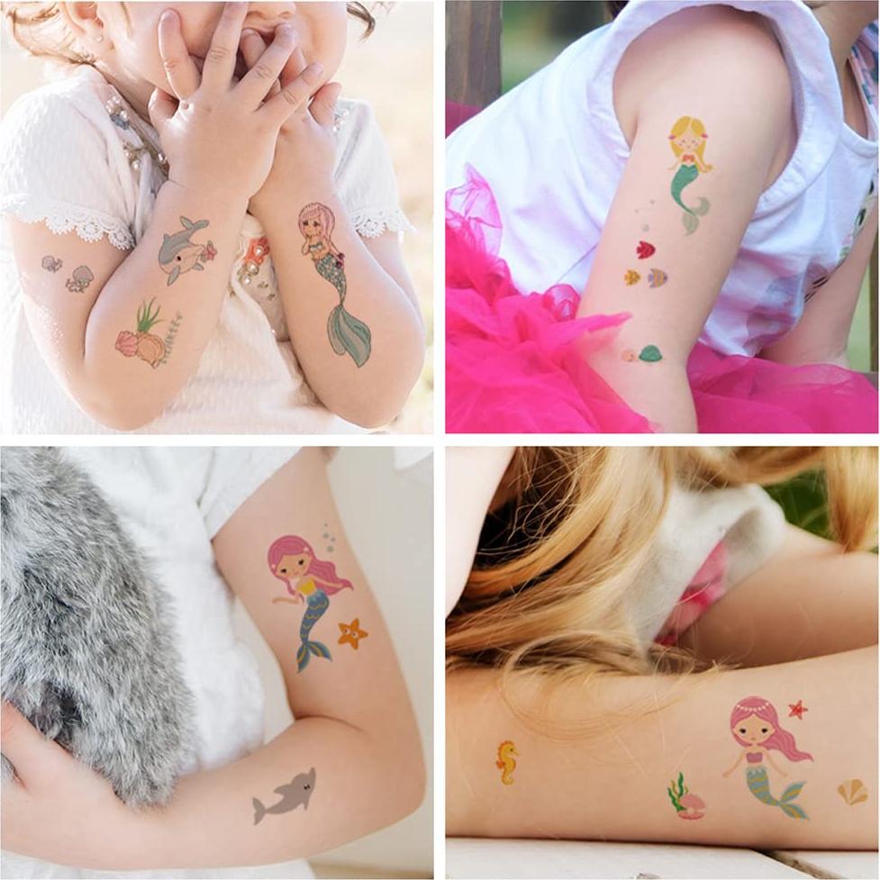 30 Hojas Tatuajes Temporales Niños AWINMAY Sirena Mariposas