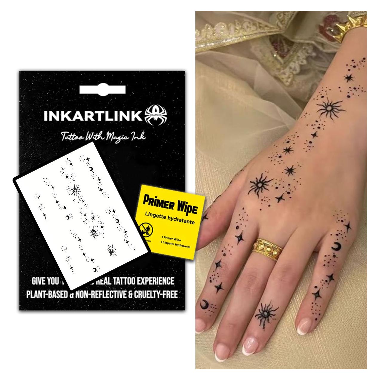 Tatuajes Temporales INKARTLINK Estrellas y Luna Brillante 16x10cm