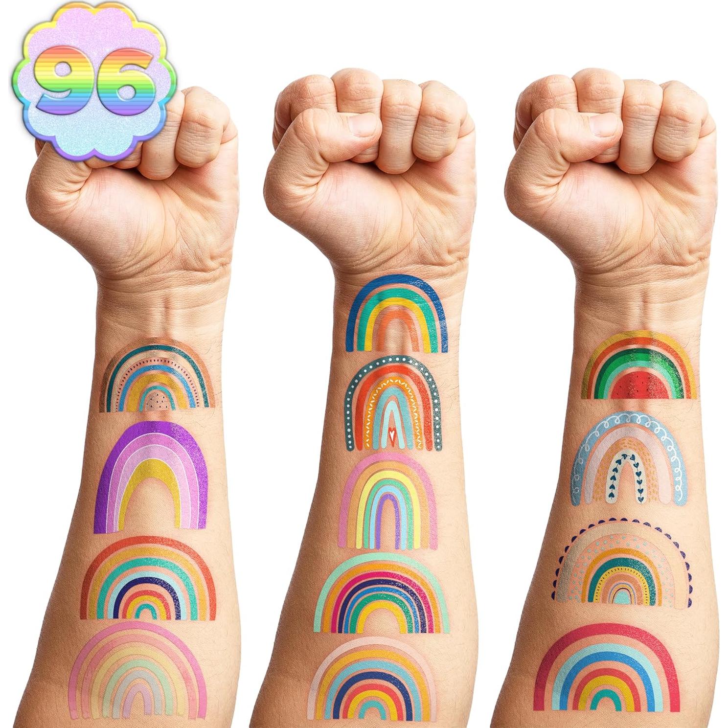 Tatuajes Temporales Arcoíris Pastel 96 Piezas MeoIsDaBest