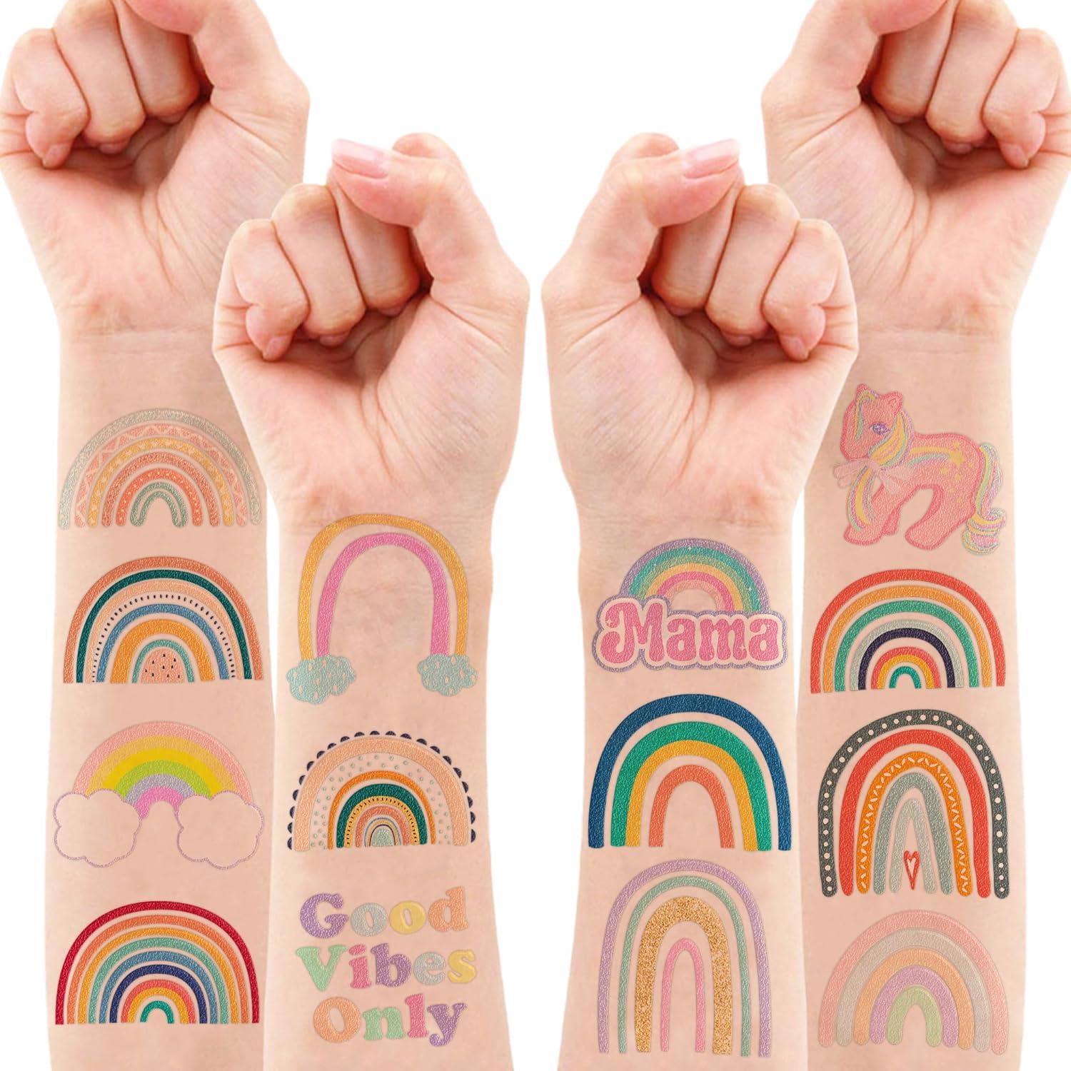 Tatuajes Temporales Arcoíris Pastel 96 Piezas MeoIsDaBest