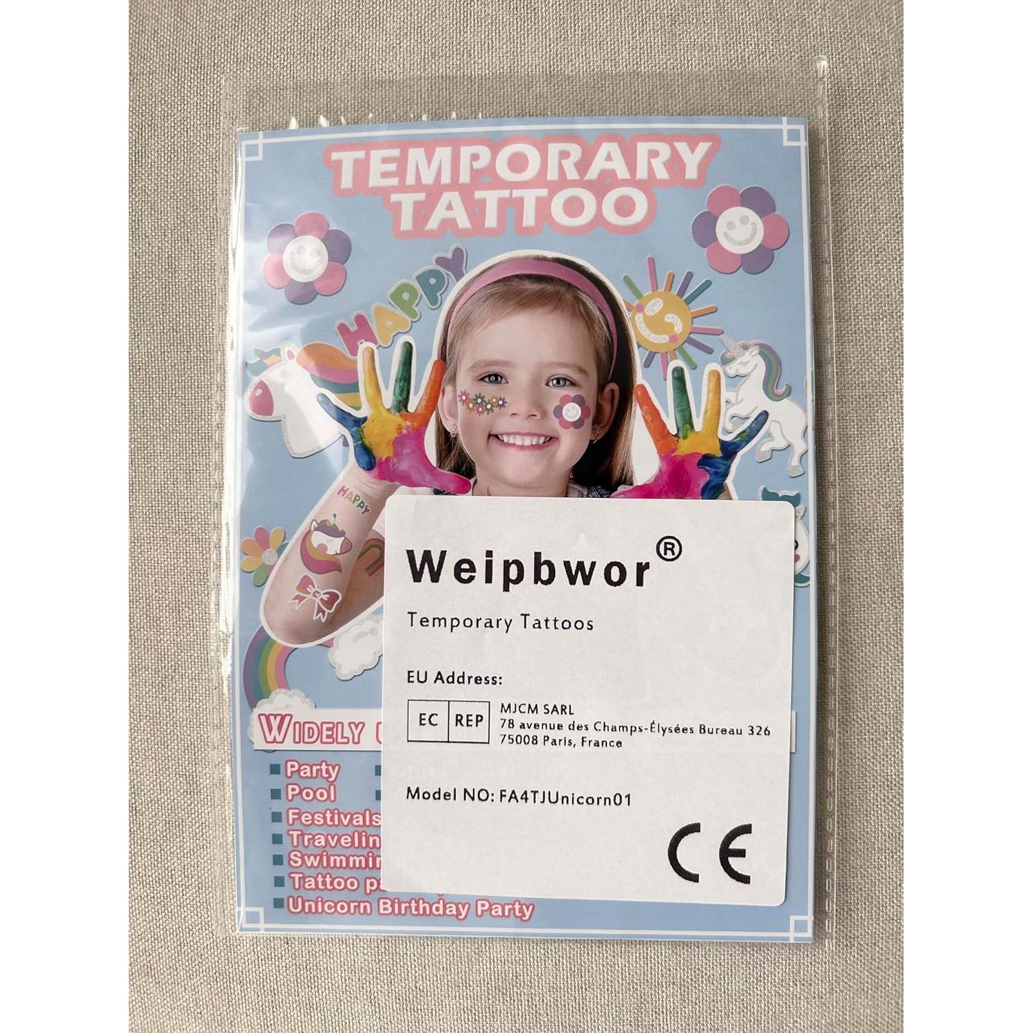 Tatuajes Temporales para Niños Unicornio Weipbwor 20x15cm