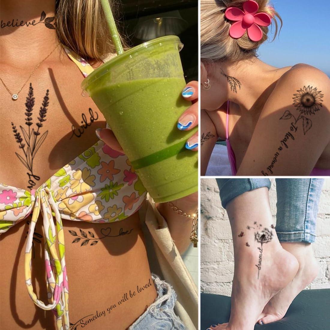 Tatuajes Temporales CHARLENT de Flores Negras - 12 Hojas