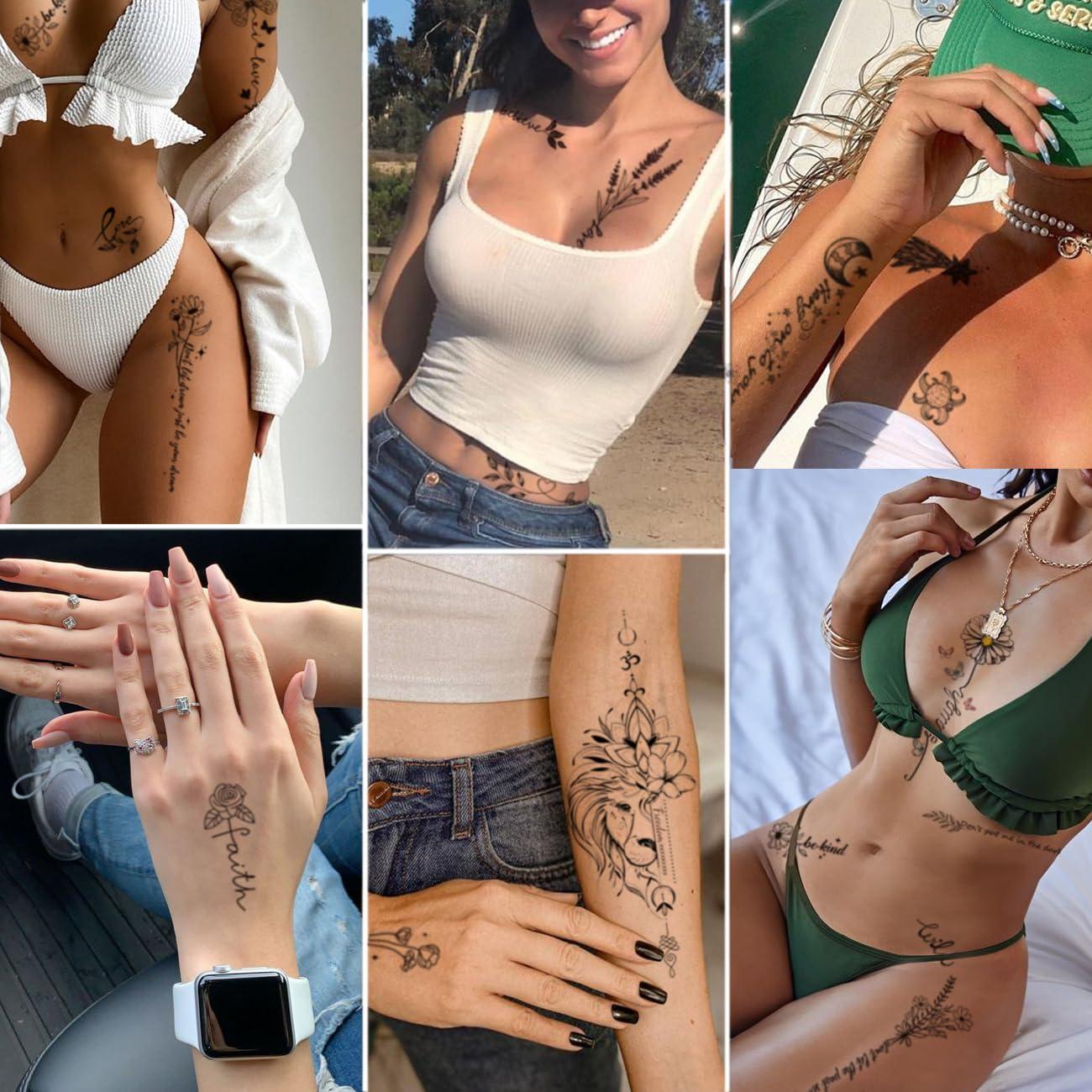 Tatuajes Temporales CHARLENT de Flores Negras - 12 Hojas