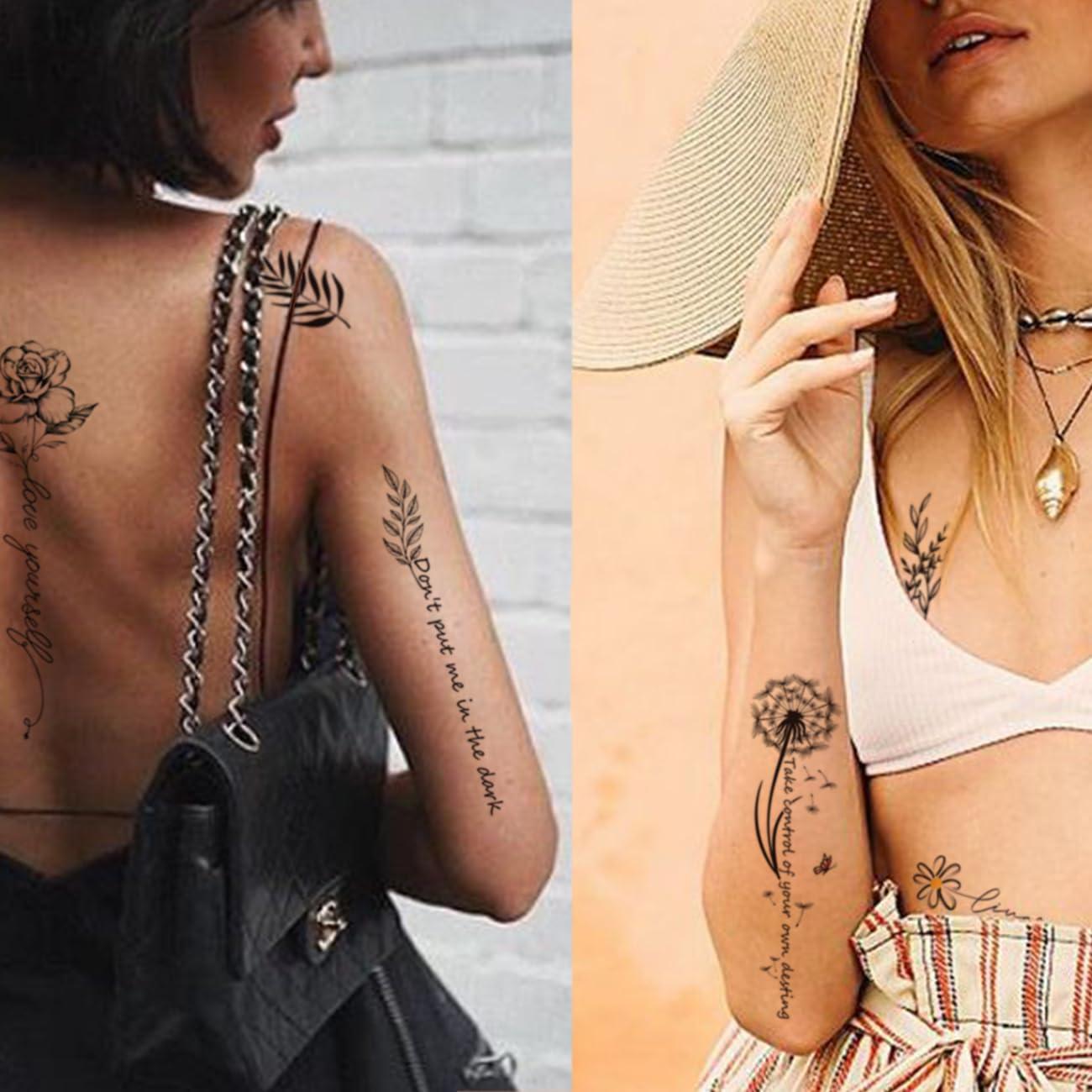 Tatuajes Temporales CHARLENT de Flores Negras - 12 Hojas