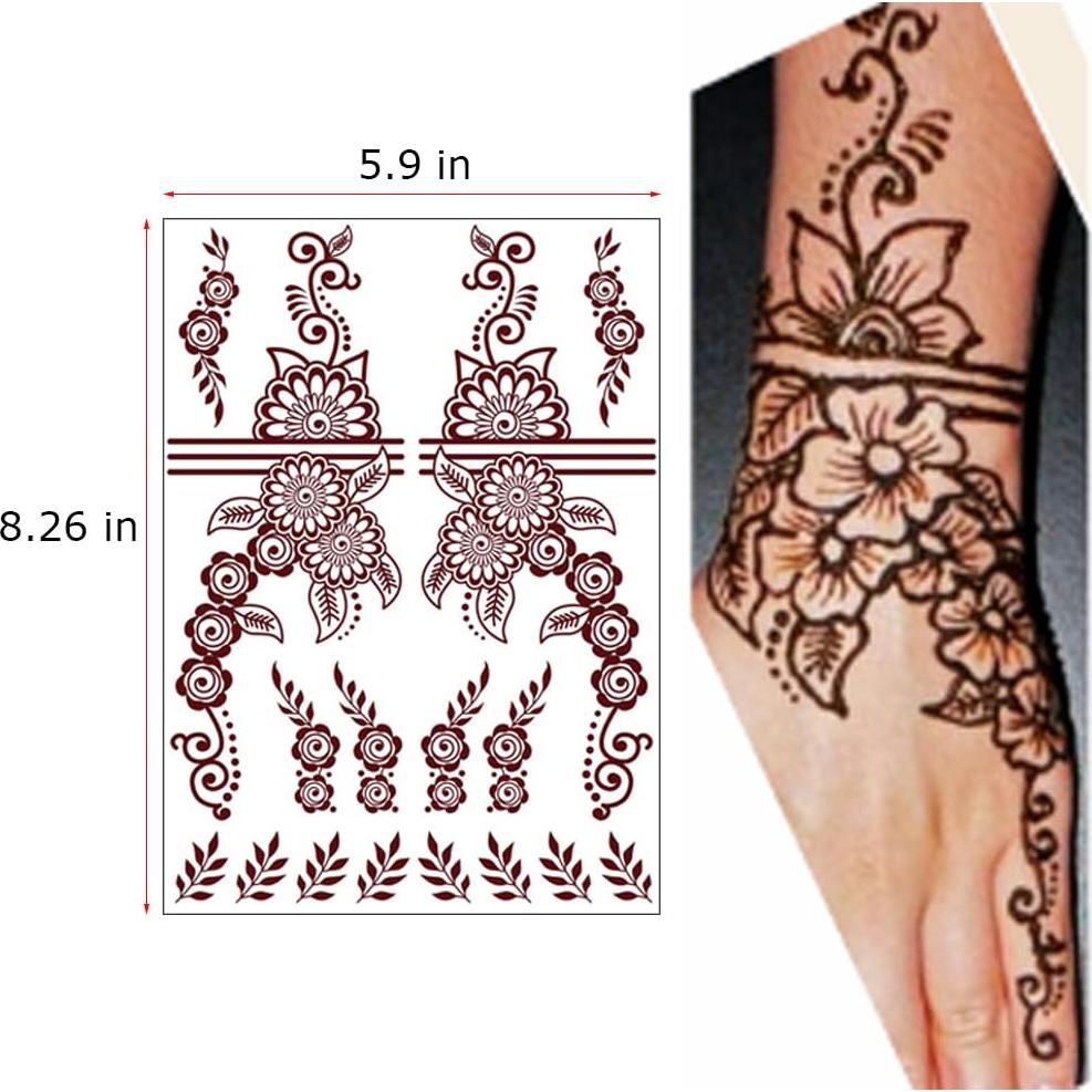 Kit de Tatuajes Temporales de Henna Xmasir - 12 Hojas Marrón