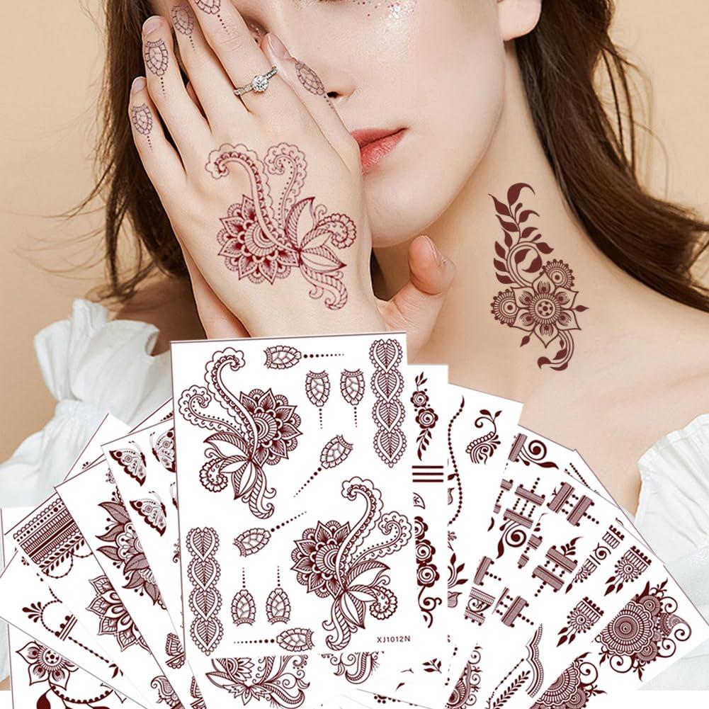 Kit de Tatuajes Temporales de Henna Xmasir - 12 Hojas Marrón