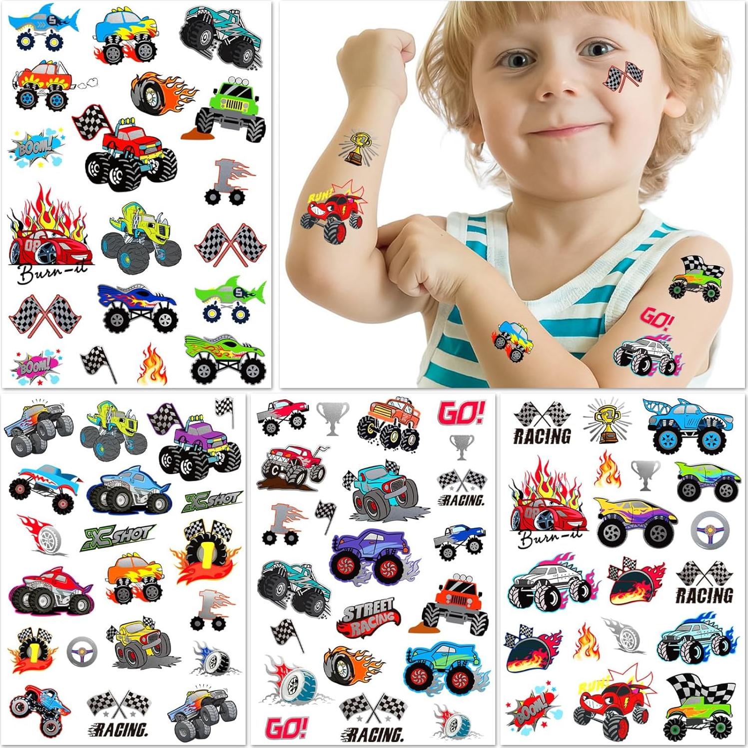 75 Tatuajes Temporales Metálicos para Niños - Camiones Monstruo