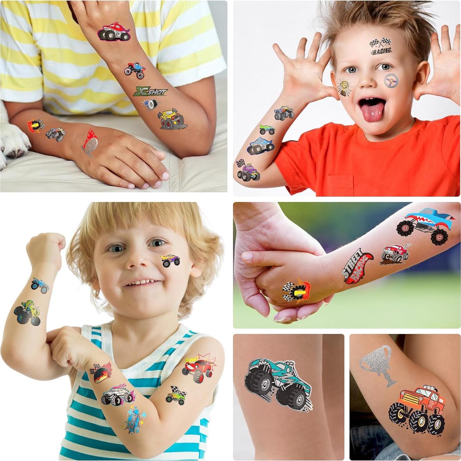 75 Tatuajes Temporales Metálicos para Niños - Camiones Monstruo
