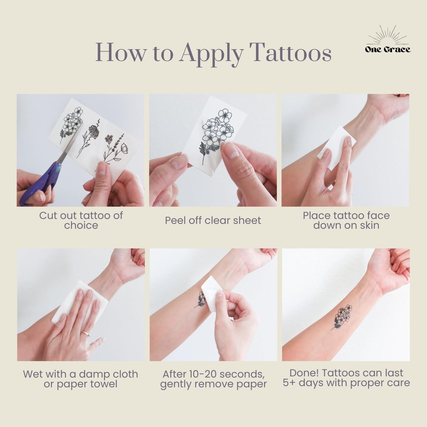 Tatuajes Temporales Inspiradores One Grace - Mini Negros Resistentes al Agua