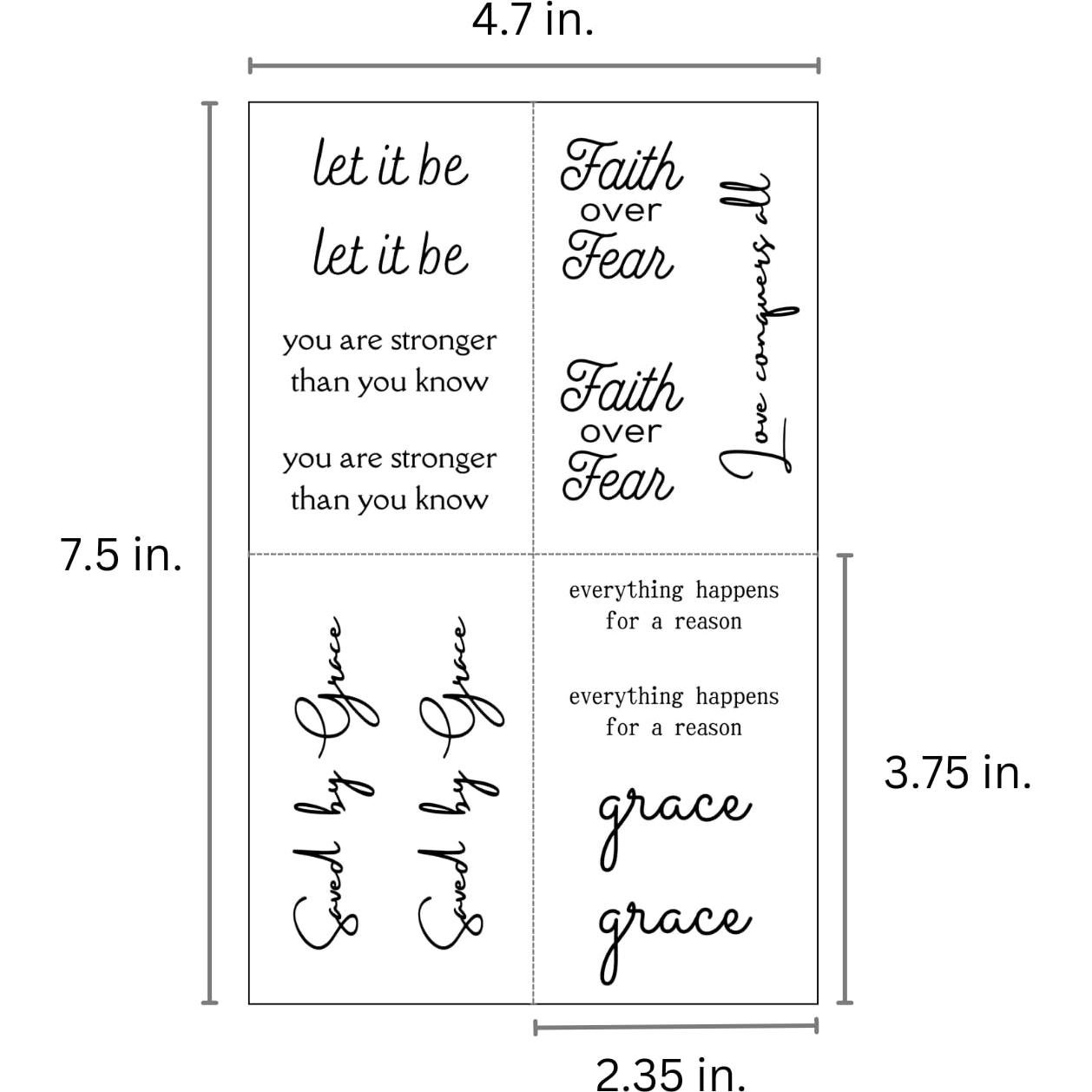 Tatuajes Temporales Inspiradores One Grace - Mini Negros Resistentes al Agua