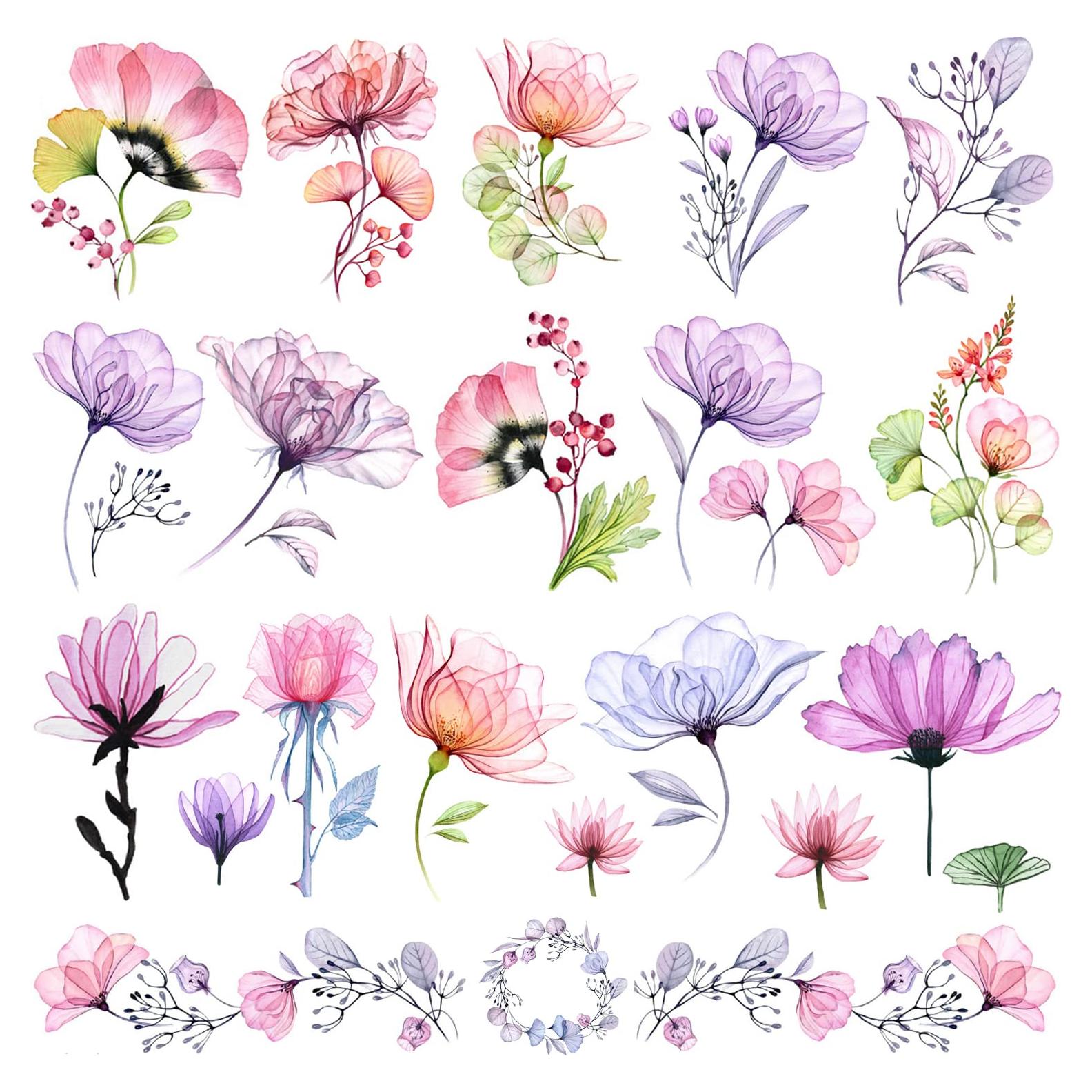 Tatuajes Temporales Tazimi 16 Hojas Flores Acuarela Mujer