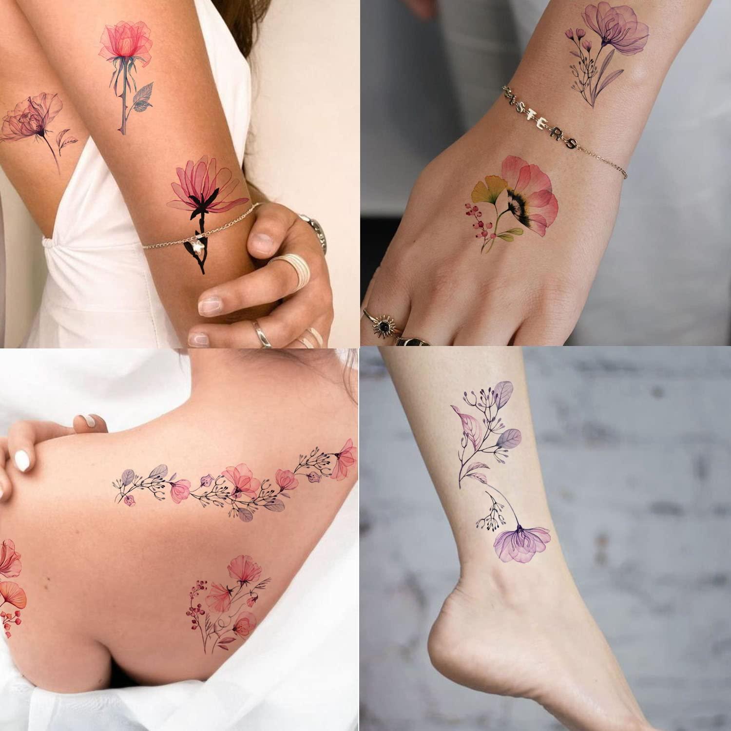 Tatuajes Temporales Tazimi 16 Hojas Flores Acuarela Mujer
