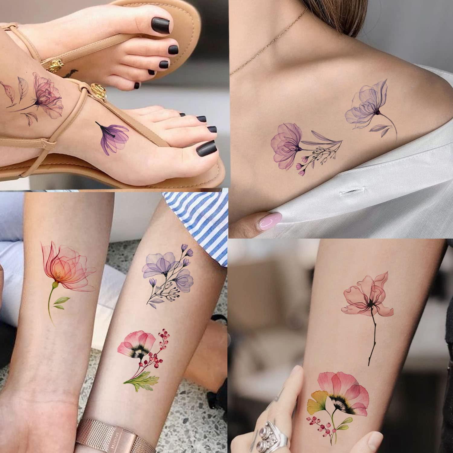 Tatuajes Temporales Tazimi 16 Hojas Flores Acuarela Mujer
