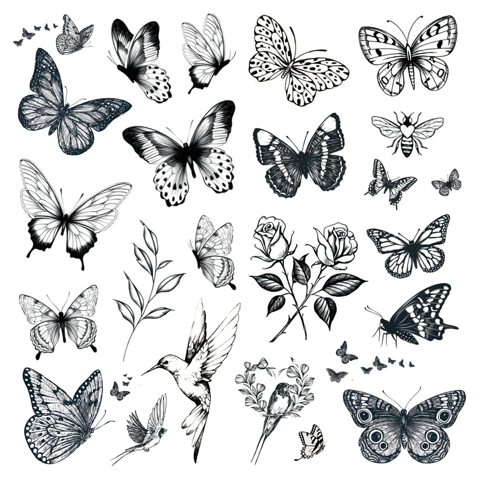 Tatuajes Temporales Mariposa Negra Tazimi - 6 Hojas Grandes