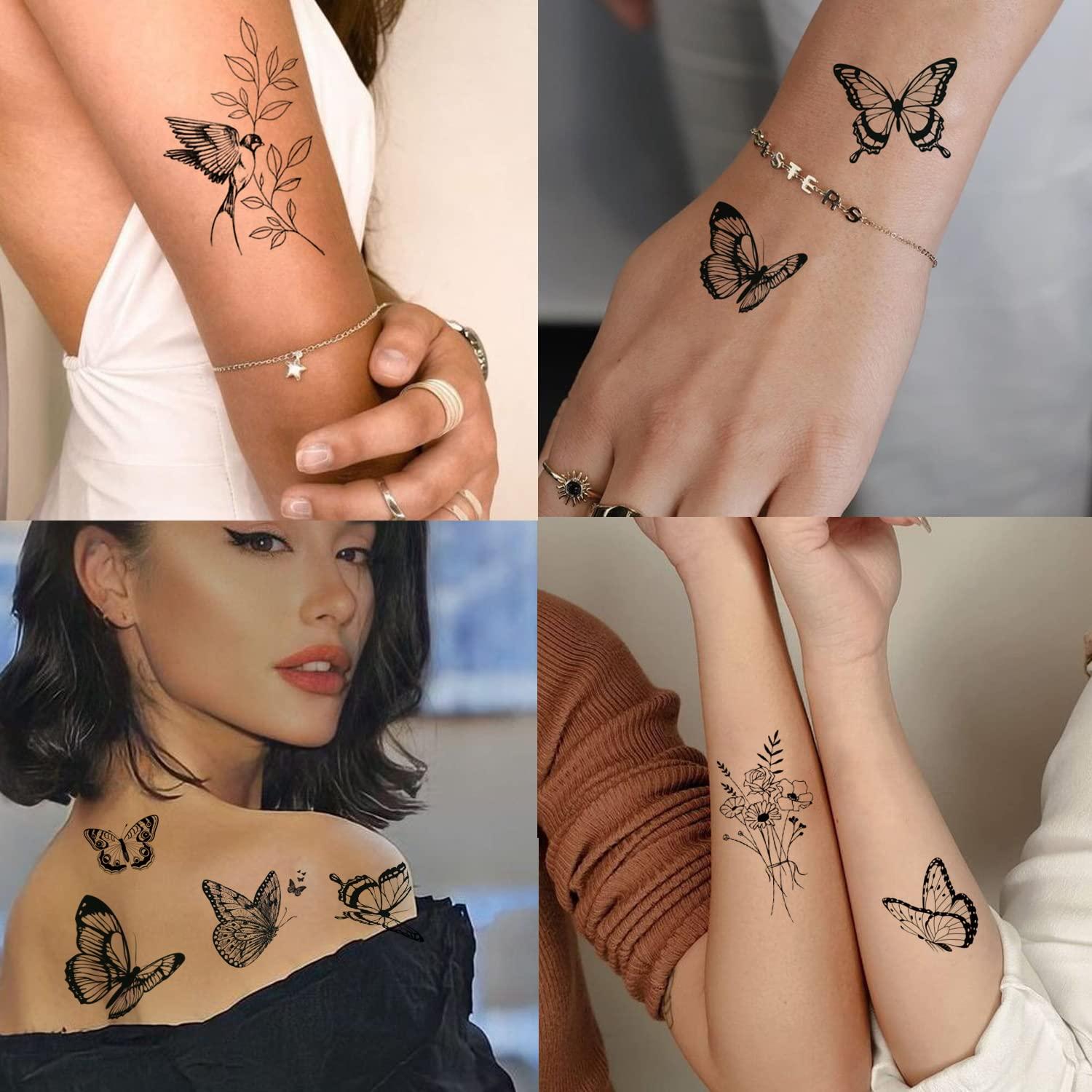 Tatuajes Temporales Mariposa Negra Tazimi - 6 Hojas Grandes