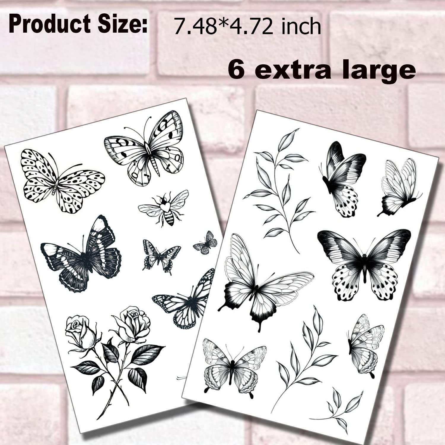 Tatuajes Temporales Mariposa Negra Tazimi - 6 Hojas Grandes