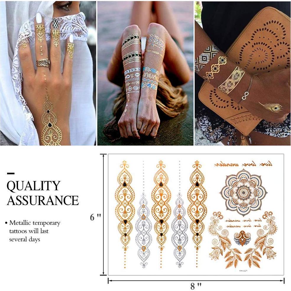 Tatuajes Temporales Metálicos GICUNK - 9 Hojas Impermeables