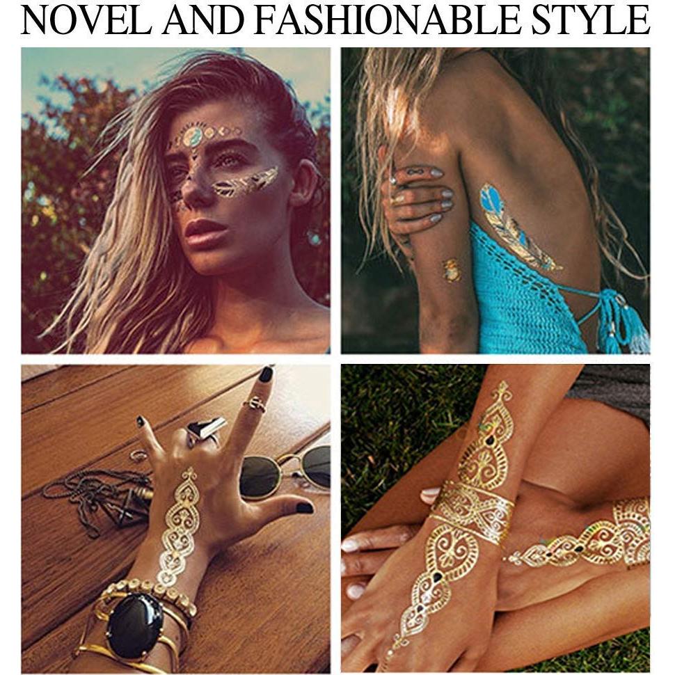 Tatuajes Temporales Metálicos GICUNK - 9 Hojas Impermeables