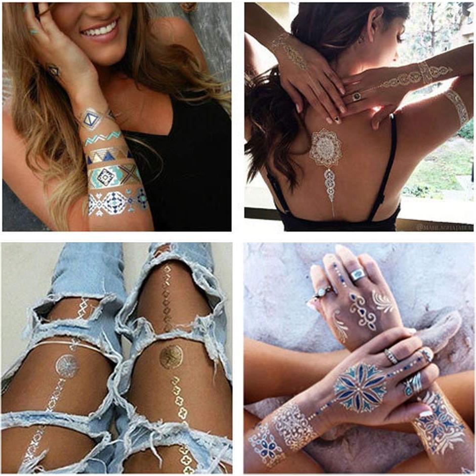 Tatuajes Temporales Metálicos GICUNK - 9 Hojas Impermeables