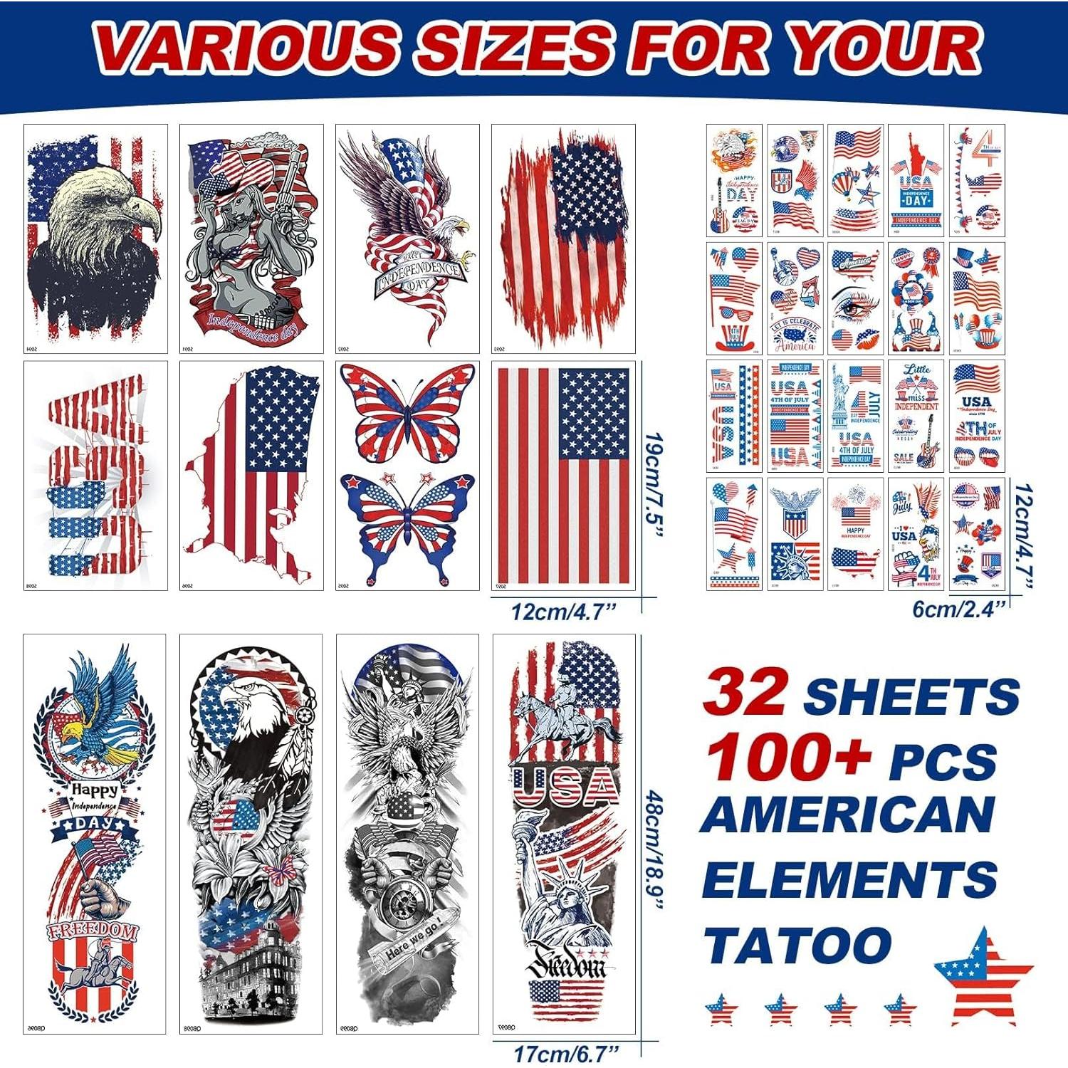 Tatuajes Temporales Bandera EE. UU. CUTELIILI - Día de la Independencia