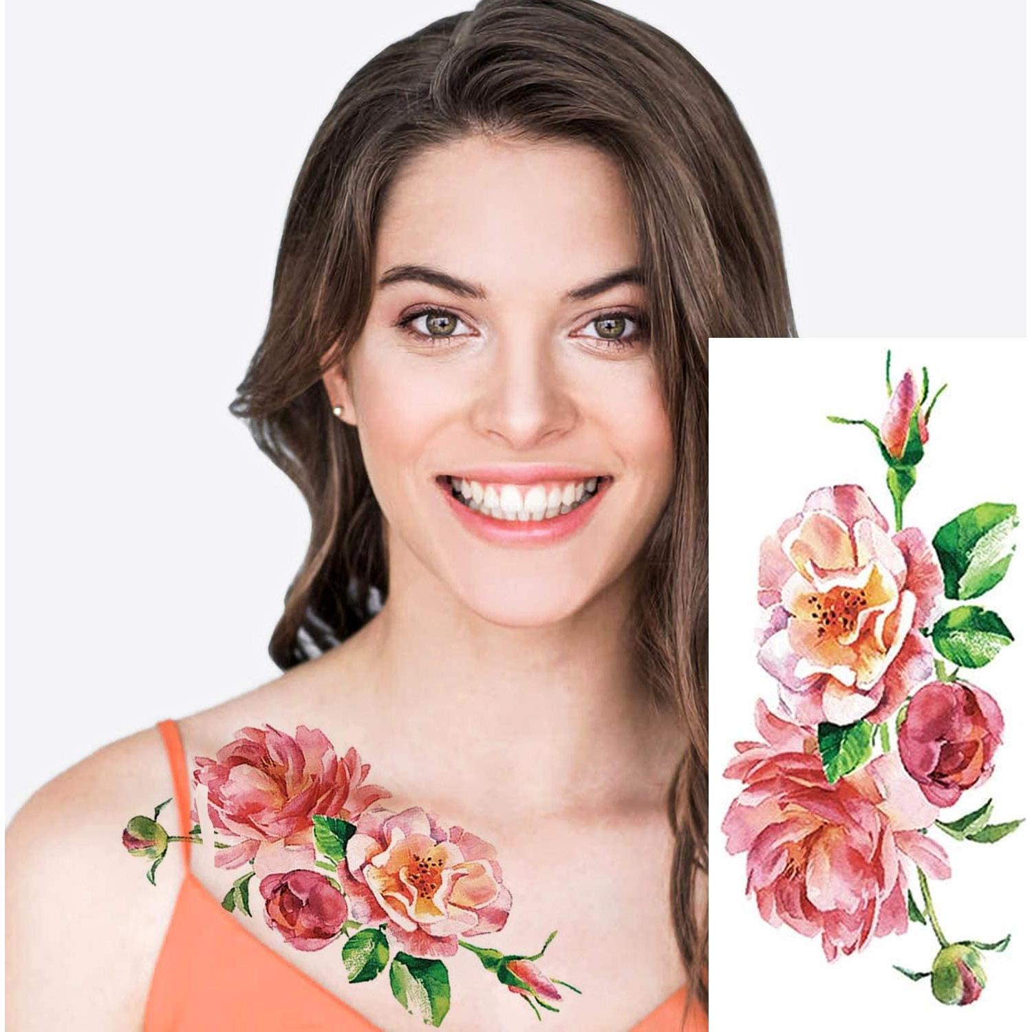 Tatuajes Temporales PHOGARY 24 Piezas Flores Brillantes