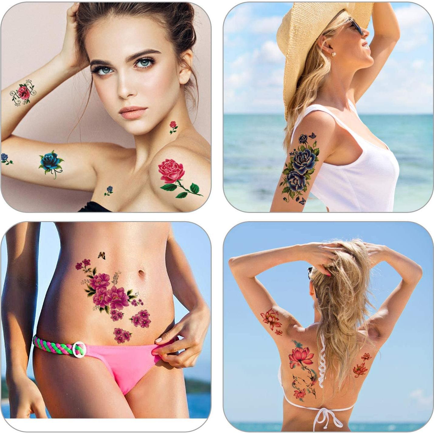 Tatuajes Temporales PHOGARY 24 Piezas Flores Brillantes