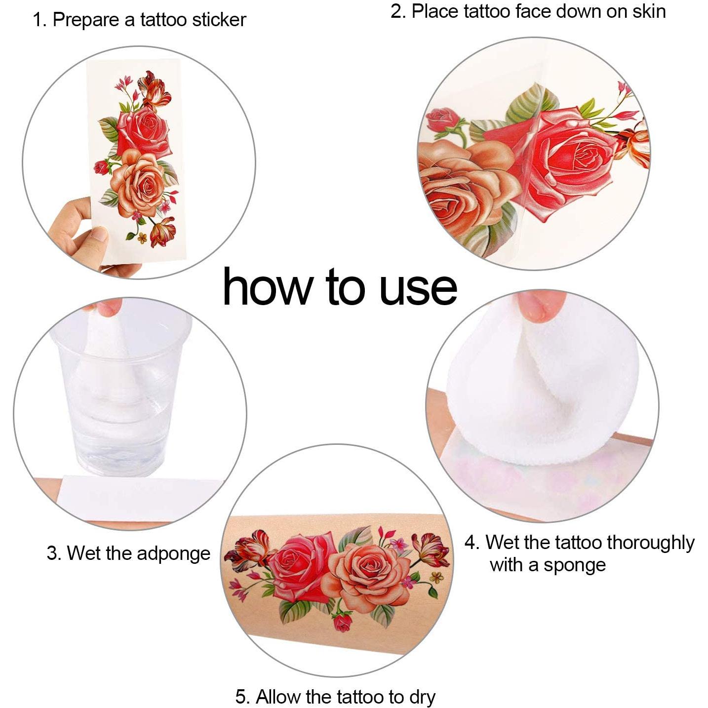 Tatuajes Temporales PHOGARY 24 Piezas Flores Brillantes