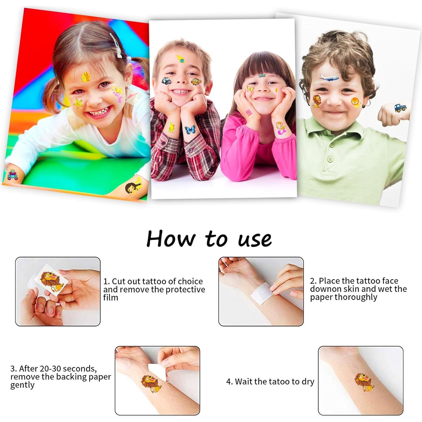 Set de 300+ Tatuajes Temporales para Niños Habett - Animales, Espacio, Dinosaurios