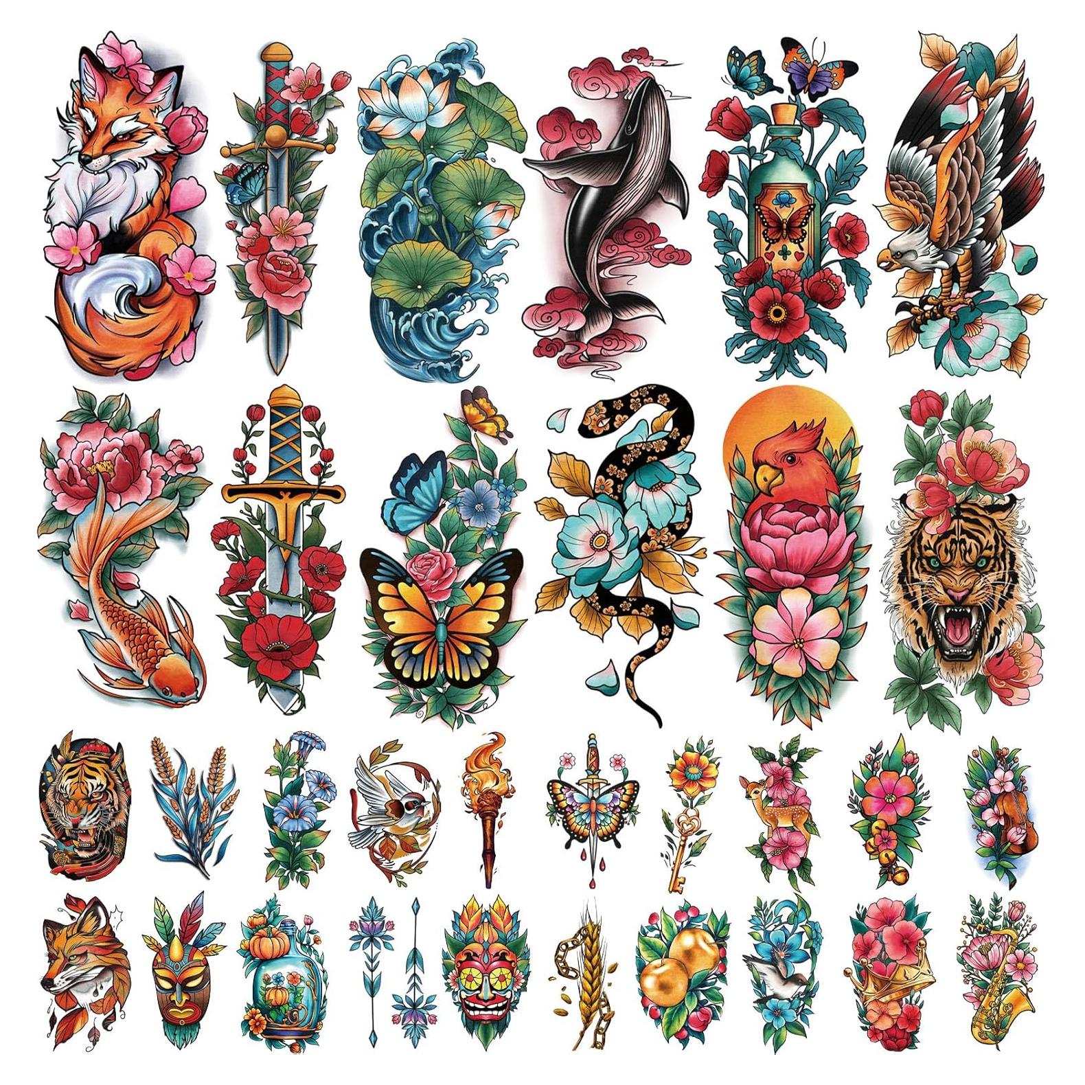 77 Hojas Tatuajes Temporales Vieja Escuela Gabizafia