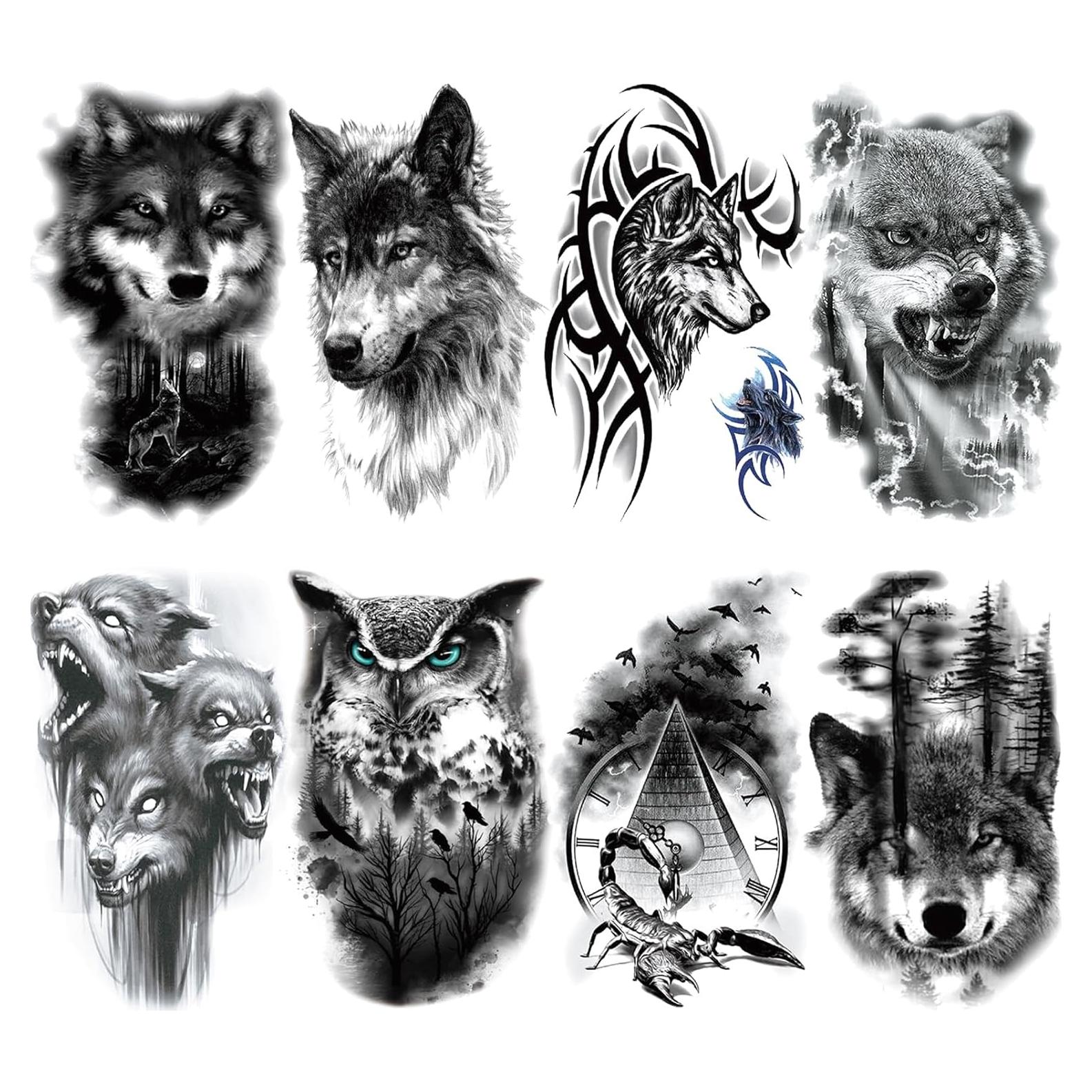 Tatuaje Temporal Realista de Lobo Briyhose - 8 Hojas 21x14.8cm