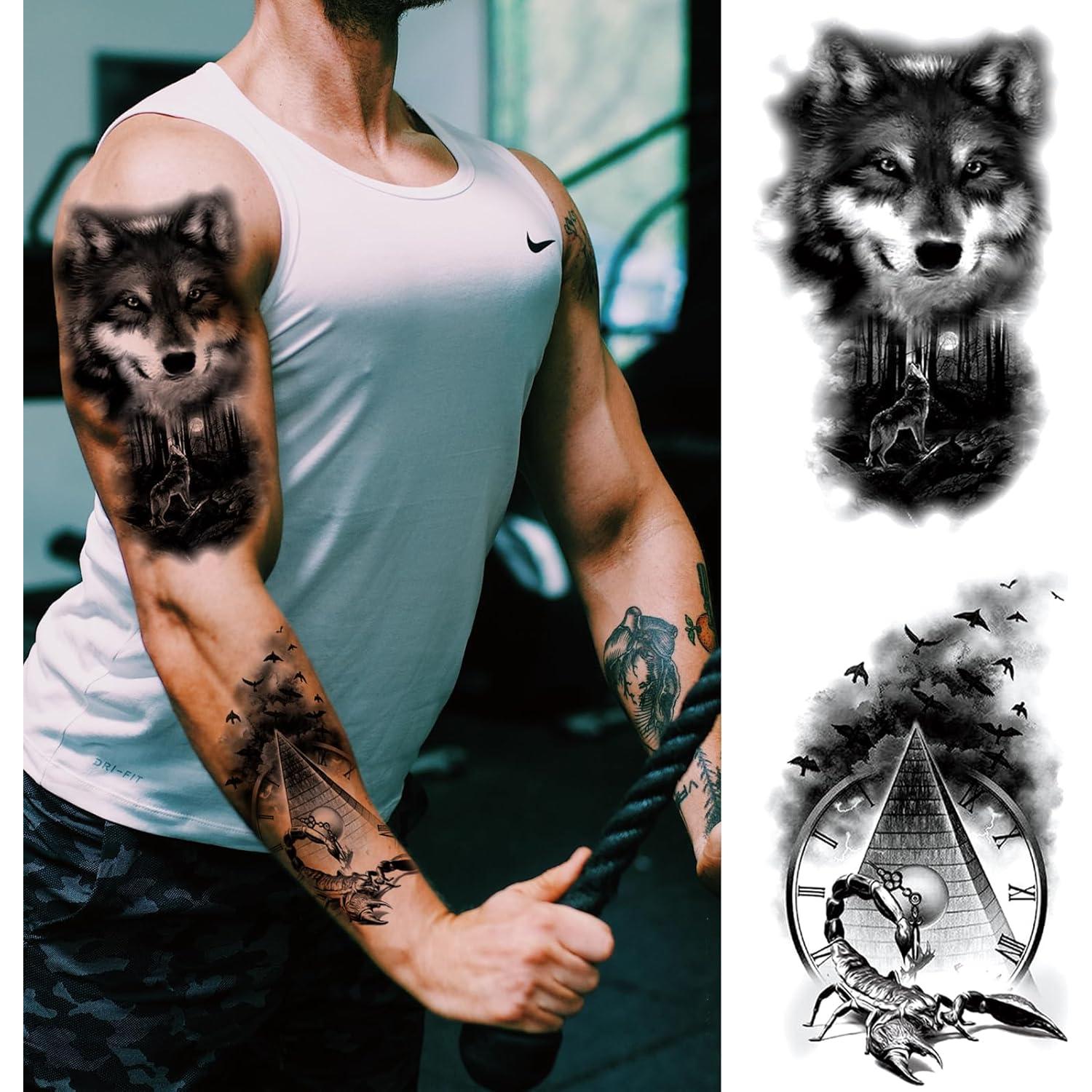 Tatuaje Temporal Realista de Lobo Briyhose - 8 Hojas 21x14.8cm