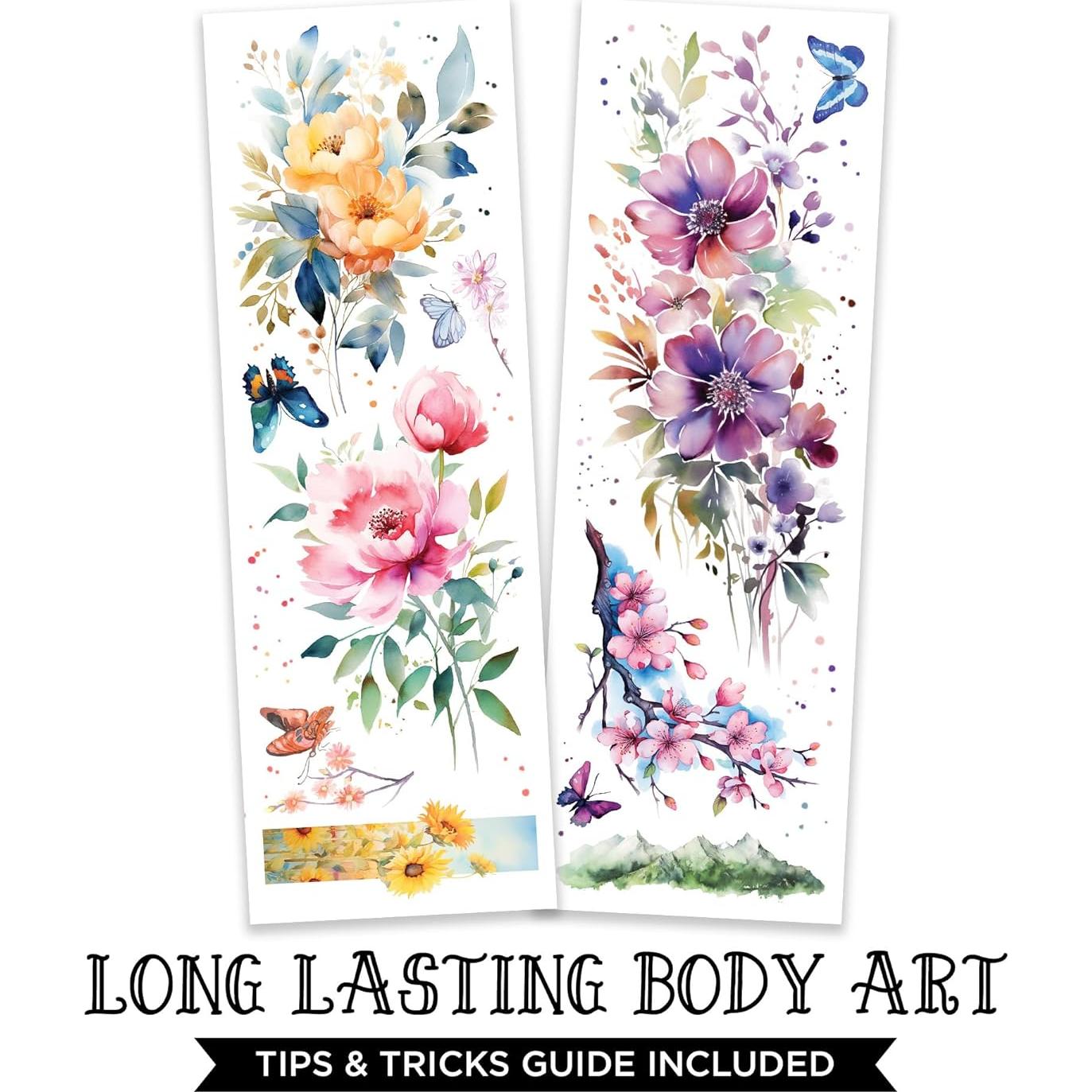 Tatuajes Temporales Acuarelados Savvi - 10 Diseños Florales