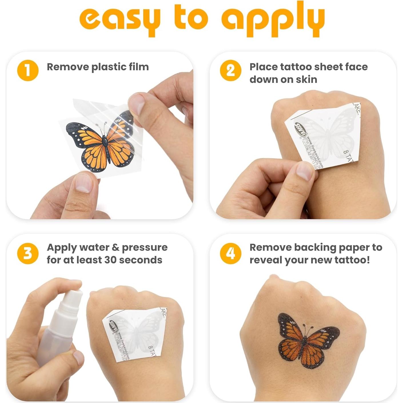 Tatuajes Temporales Acuarelados Savvi - 10 Diseños Florales